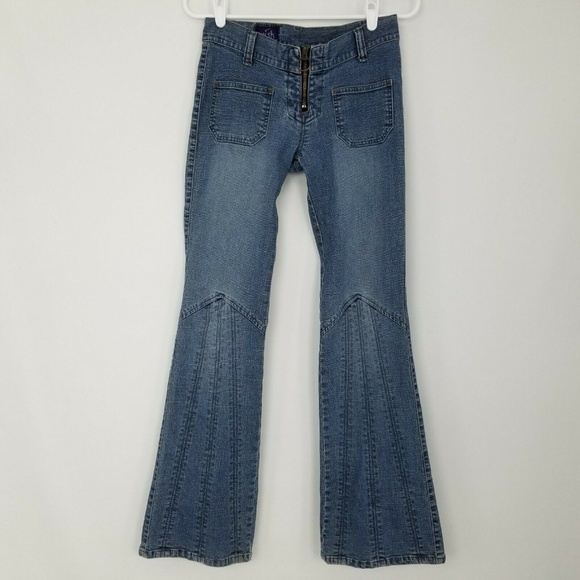 Flare Denim Jeans Hippie Zip Front - Picture 1 of 8